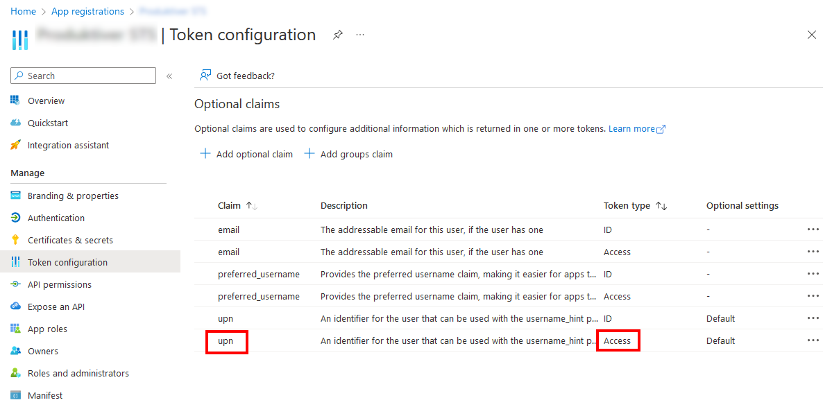 Hinzufügen optionaler Claims im Azure AD Portal
