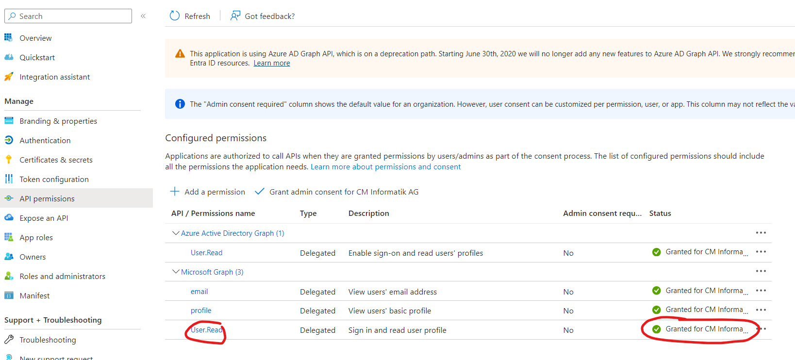 API Permissions – User.Read