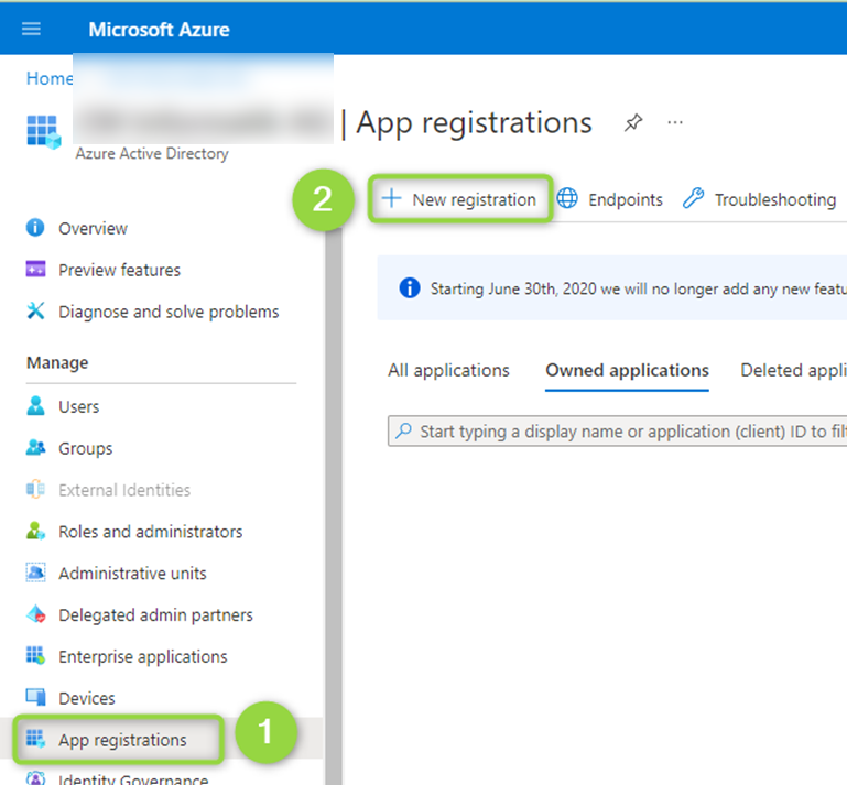 App Registration Menü