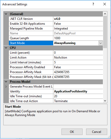 IIS WebServer Start Mode